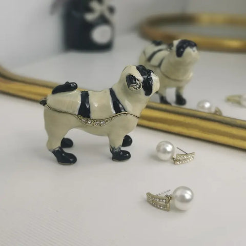 Luxury Handcrafted Pug Dog Jewelry Box with Crystal Highlights
