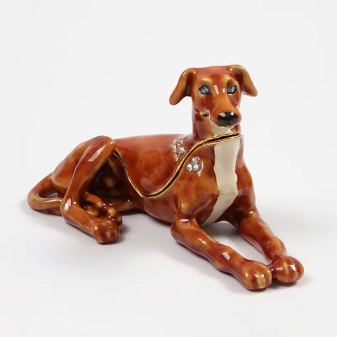 Luxury Handcrafted Doberman or Rhodesian Ridgeback Jewelry Box with Crystal Accents