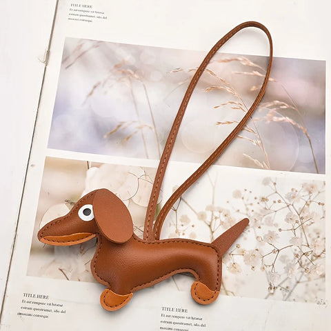 Adorable PU Leather Dachshund Bag Charm / Keychain
