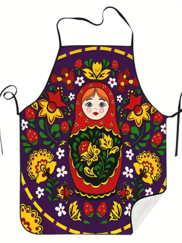 Vibrant Matryoshka Doll Kitchen Apron - Russian Folk Art Design
