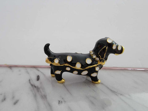 Luxury Handcrafted Dachshund Dog Spotted Jewelry Box with Crystal Accents