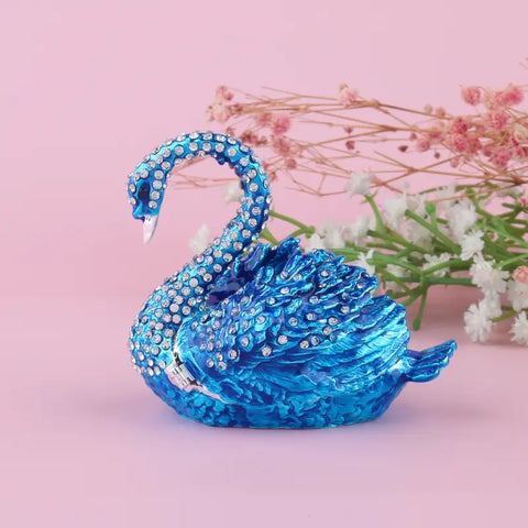 Luxury Handcrafted Blue Swan Jewelry Box with Crystal Accents