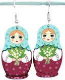 Exquisitely handcrafted in Slavic style unique Matryoshka doll earrings | Handmade acrylic green and purple matryoshka earrings feature a traditional Russian nesting doll design