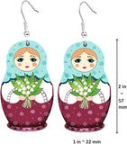 Exquisitely handcrafted in Slavic style unique Matryoshka doll earrings | Handmade acrylic green and purple matryoshka earrings feature a traditional Russian nesting doll design