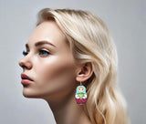 Exquisitely handcrafted in Slavic style unique Matryoshka doll earrings | Handmade acrylic green and purple matryoshka earrings feature a traditional Russian nesting doll design