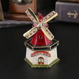 Luxury Handcrafted Red Windmill Jewelry Box with Crystal Accents