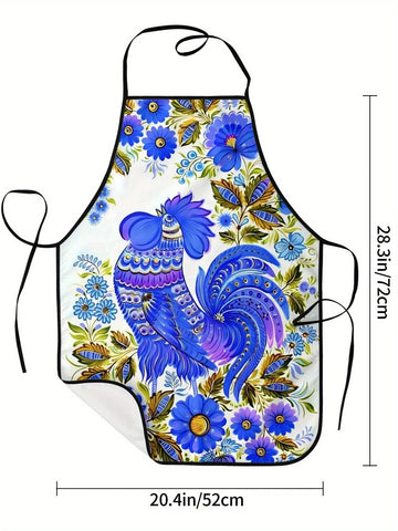Charming Rooster & Floral Print Apron - Farmhouse Kitchen Decor