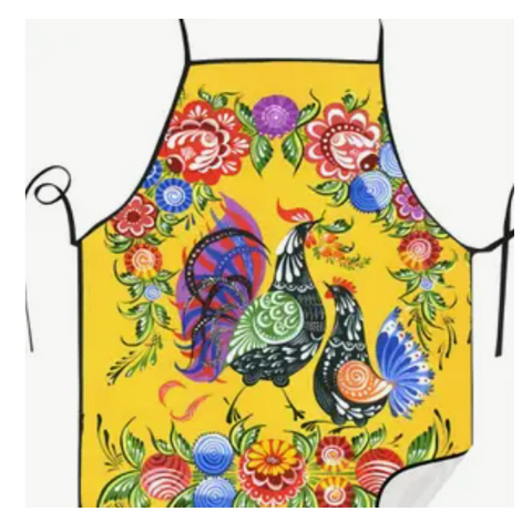 Vibrant Rooster & Hen Kitchen Apron - Folk Art Farmhouse Design