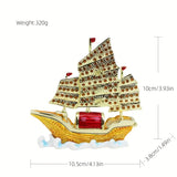 Luxury Handcrafted Sailboat Ship Jewelry Box with Crystal Accents
