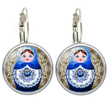 Beautiful Matryoshka Matreshka Cabochon Earrings with Grey Undertone