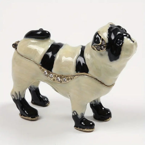 Luxury Handcrafted Pug Dog Jewelry Box with Crystal Highlights