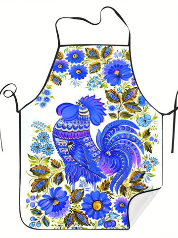 Charming Rooster & Floral Print Apron - Farmhouse Kitchen Decor