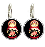 Beautiful Matryoshka Matreshka Cabochon Earrings Russian with Black Undertone